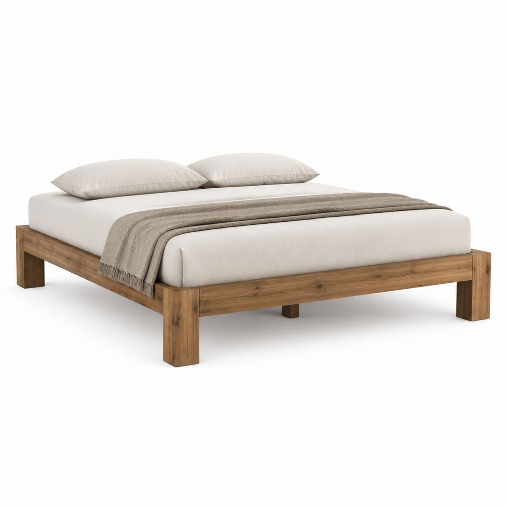 Lit double cadre de lit brun en bois massif d'acacia 160 x 200 cm