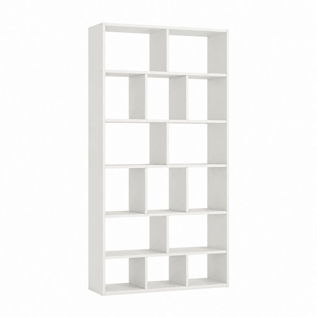 Bibliothèque étagère de rangement blanche en panneaux de particules 80 x 24 x 192 cm à 17 compartiments