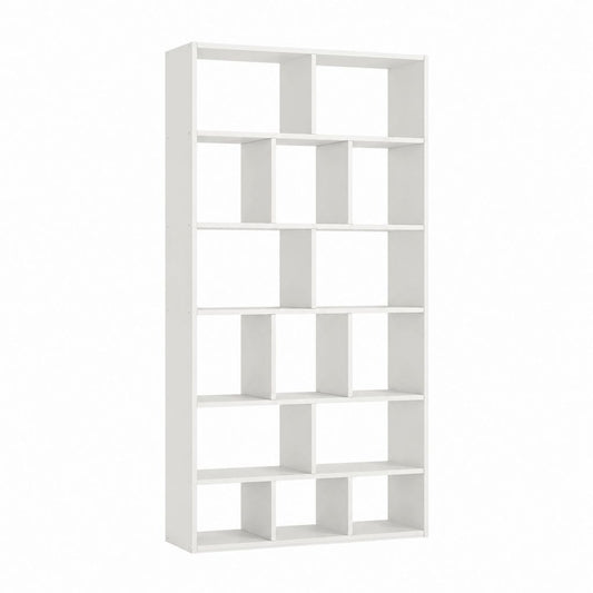 Bibliothèque étagère de rangement blanche en panneaux de particules 80 x 24 x 192 cm à 17 compartiments
