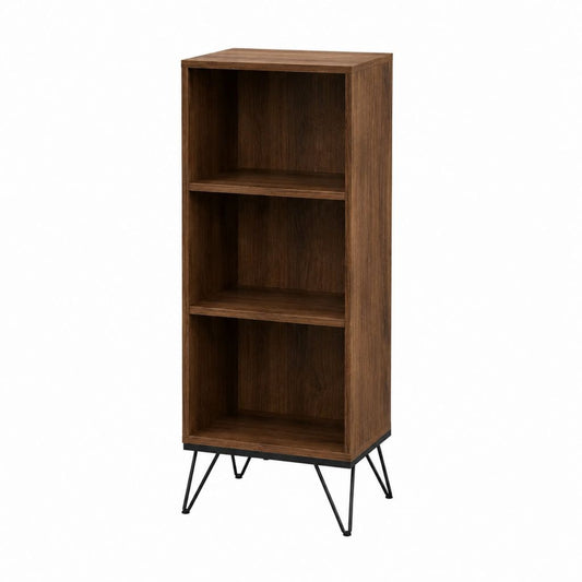 Bibliothèque 3 niches noyer en panneaux de particules 60 x 30 x 120 cm avec pieds en acier
