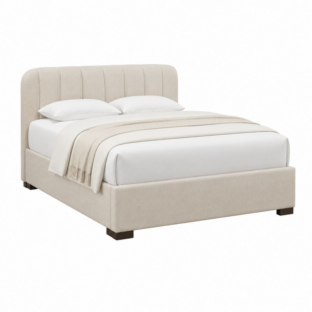 Lit double capitonné beige en polyester avec cadre 160 x 200 cm 175 x 215 x 115 cm