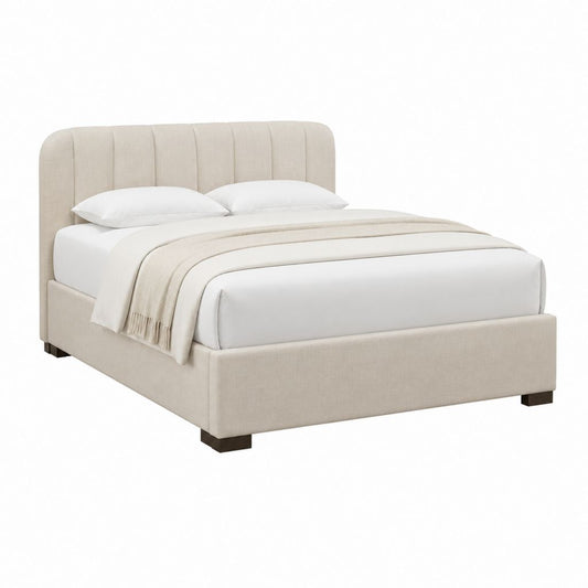 Lit double capitonné beige en polyester avec cadre 160 x 200 cm 175 x 215 x 115 cm