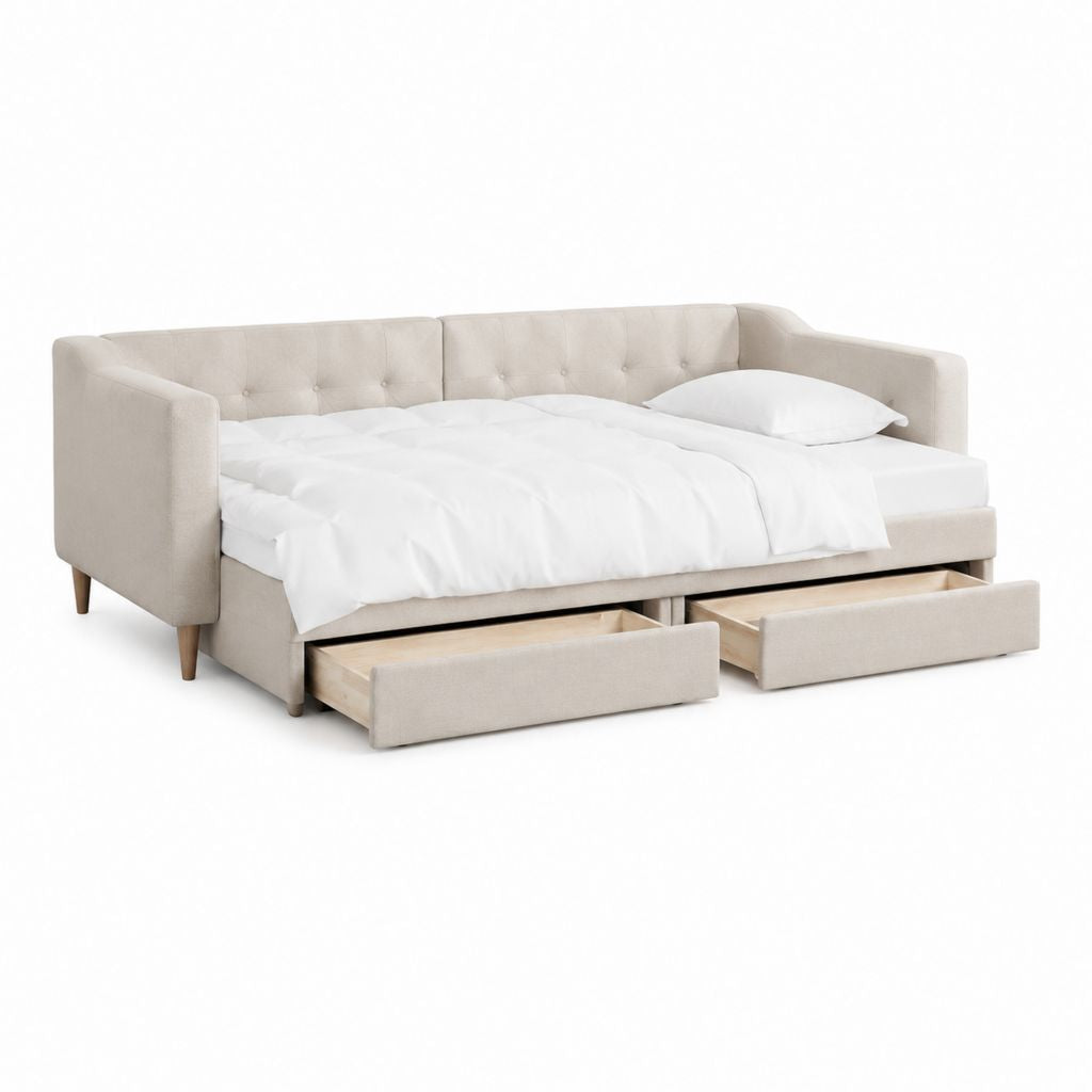 Lit banquette avec 2 tiroirs beige en polyester 140 x 200 cm