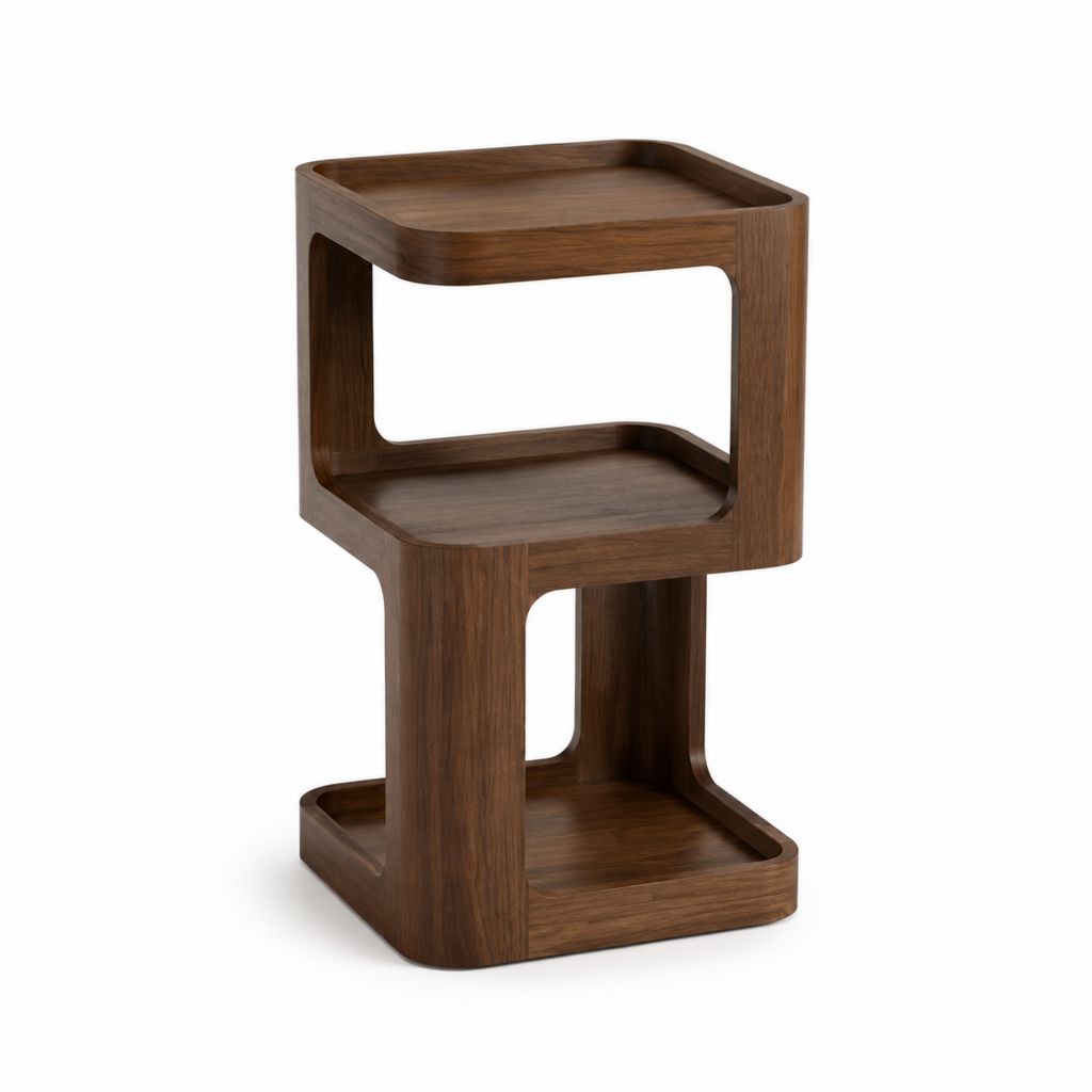 Table d'appoint à 3 niveaux en MDF plaqué noyer rectangulaire 45 x 40 x 65 cm