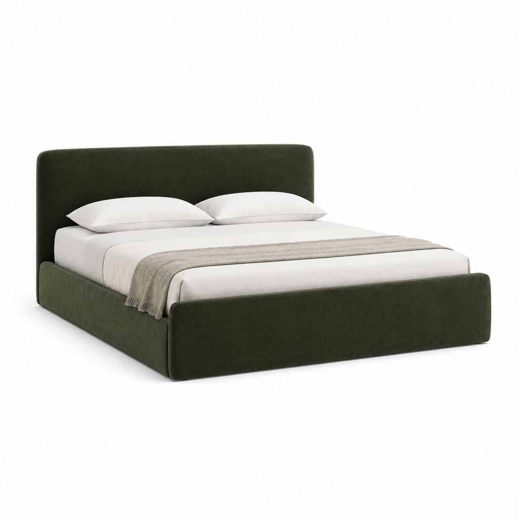 Lit double avec cadre de lit vert foncé en velours de polyester 160 x 200 cm