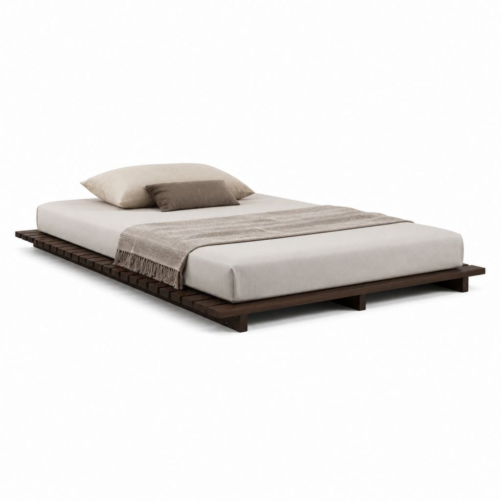 Cadre de lit plateforme rectangulaire marron foncé en bois massif 160 x 200 cm
