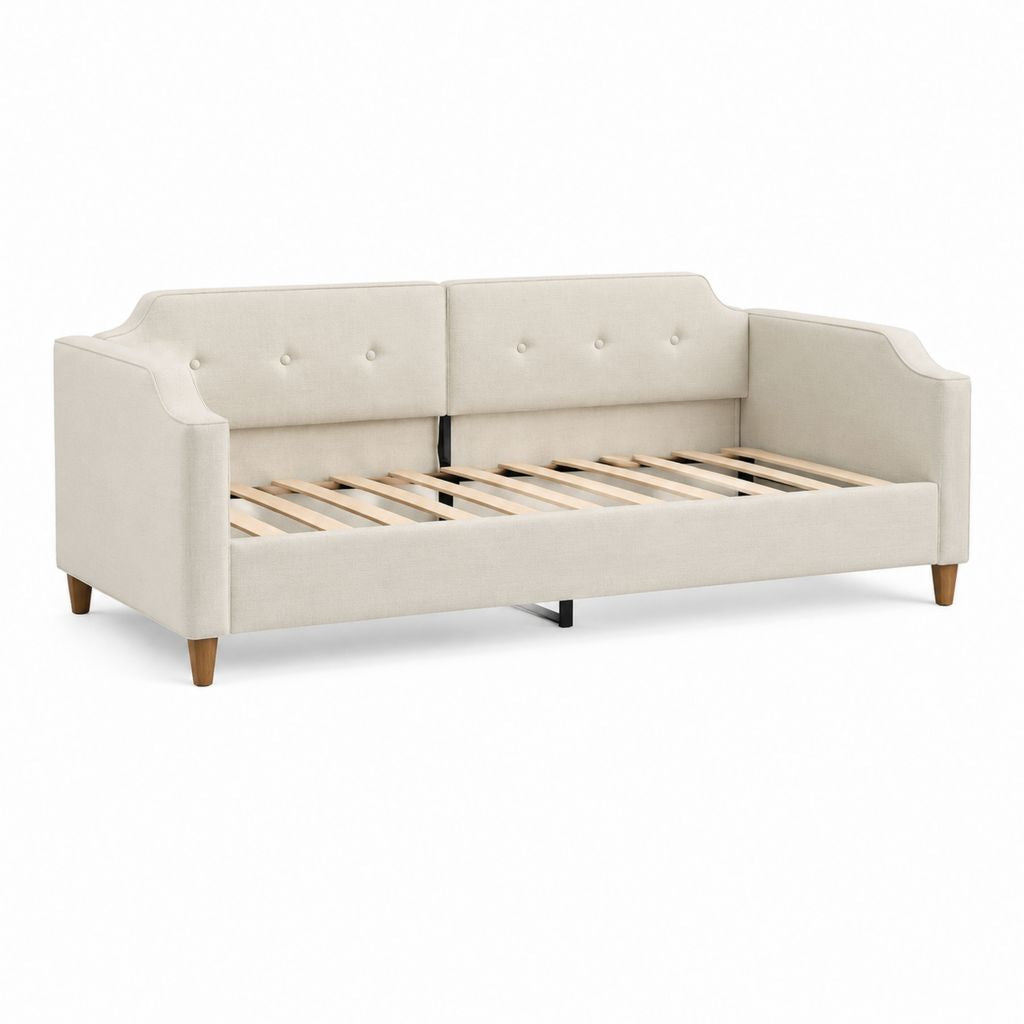 Lit banquette 90 x 190 cm beige en polyester avec sommier à lattes et accoudoirs
