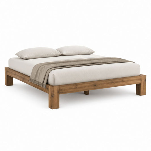 Lit double cadre de lit brun en bois massif d'acacia 160 x 200 cm