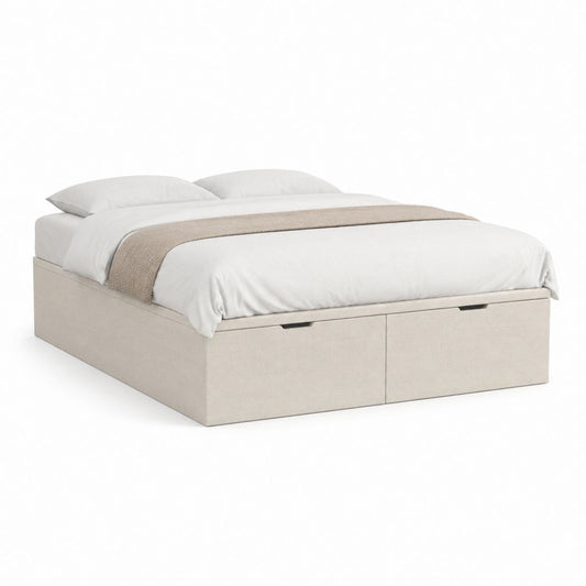 Lit double coffre avec 2 tiroirs beige en polyester 160 x 200 cm