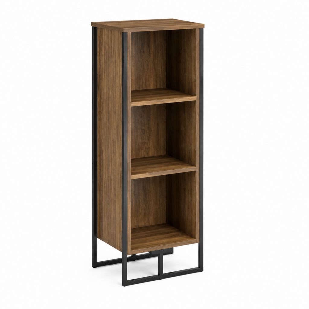 Bibliothèque étroite 3 niveaux marron noyer en panneaux MDF et acier 40 x 30 x 100 cm
